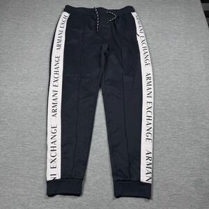 Armani Exchange Joggers Men M Navy White Logo Side Stripe Sweatpants Track Pants